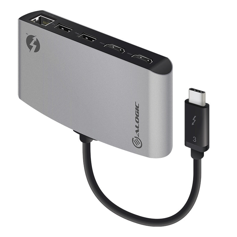 ALOGIC ThunderBolt 3 Dual HDMI Docking Station with 4K - Space Grey- 2 x USB-A (1X USB 3.1 1x USB 2.0) 1 x Gigabit Ethernet 2 x HDMI 4K @60Hz