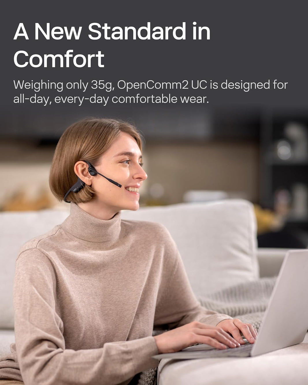 SHOKZ OpenComm2 Wireless Bluetooth Bone Conduction Communication Headset with Type C Charging Port
