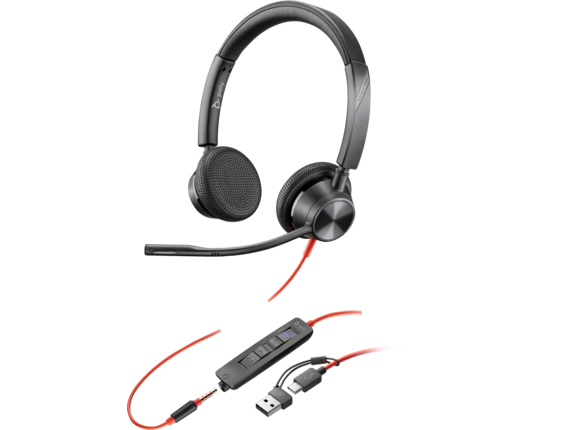 Poly Blackwire 3325 Stereo Teams USB-C +3.5mm Plug + USB-C/A Adapter
