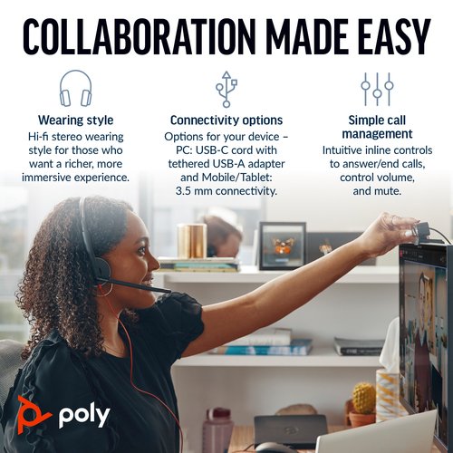 Poly USB-A, Head-band, Black/Red