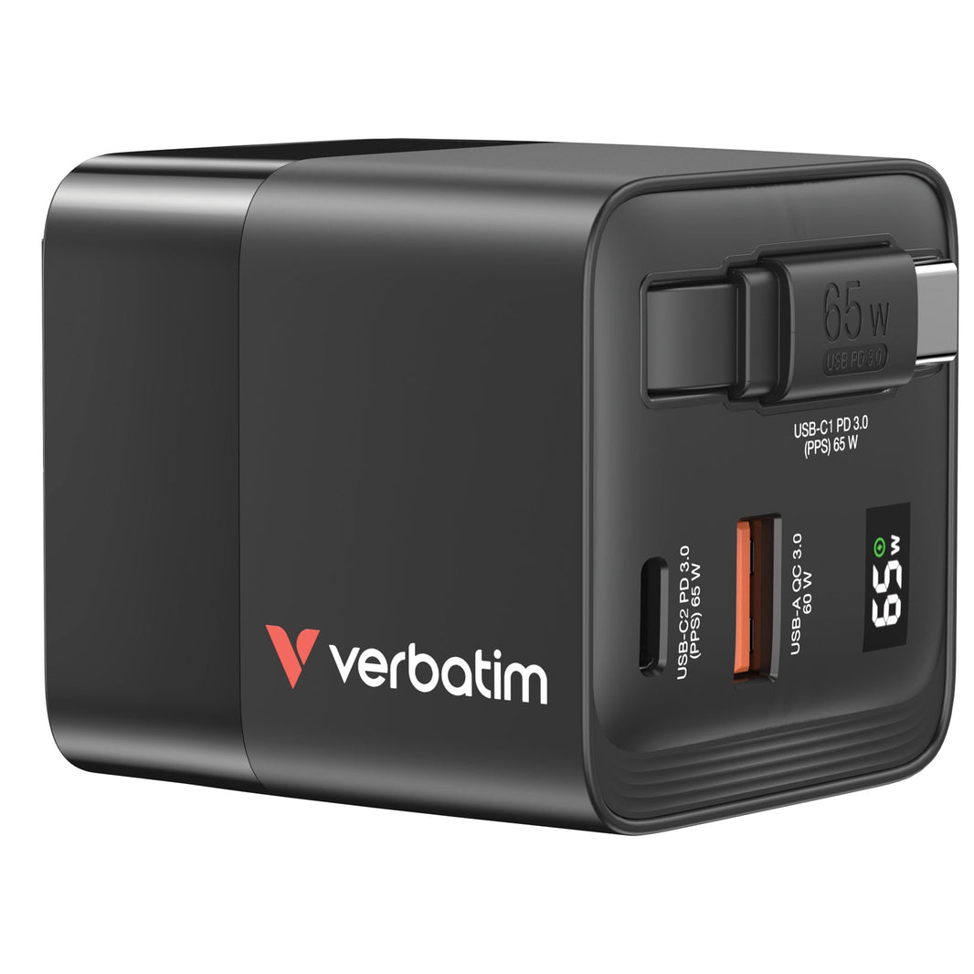 Verbatim GaN Charger 65W 2 Pt retr cab