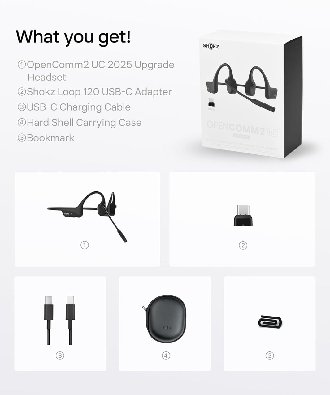 SHOKZ OpenComm2 UC Headset with Type C Charging Port & USB-C Adapter