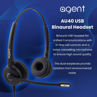 agent AU60+ Professional Binaural USB/3.5mm Headset - USB-A/USB-C