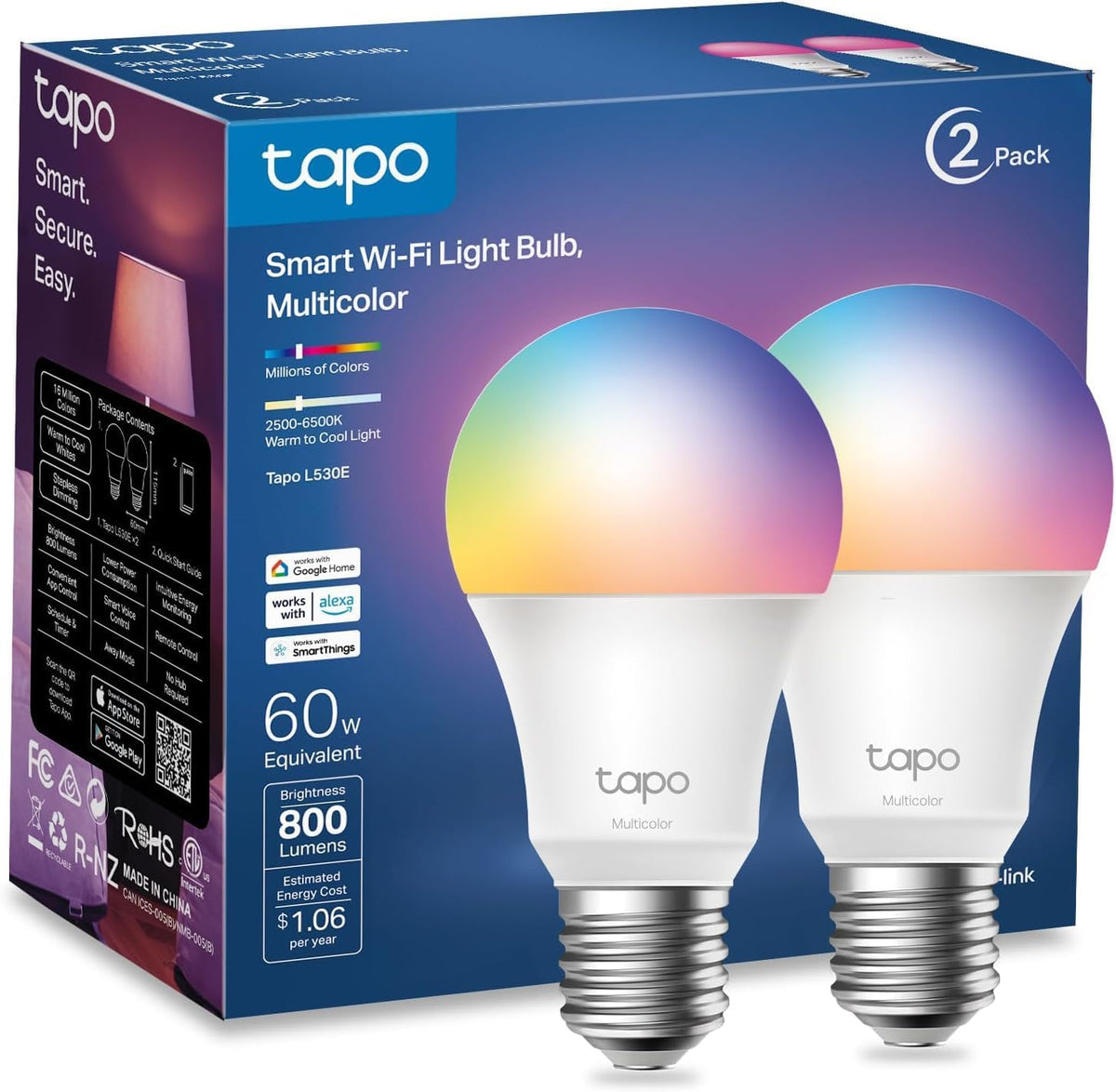 TP-LINK TAPO SMRT LIGHTBULB MULCOL (2PK)
