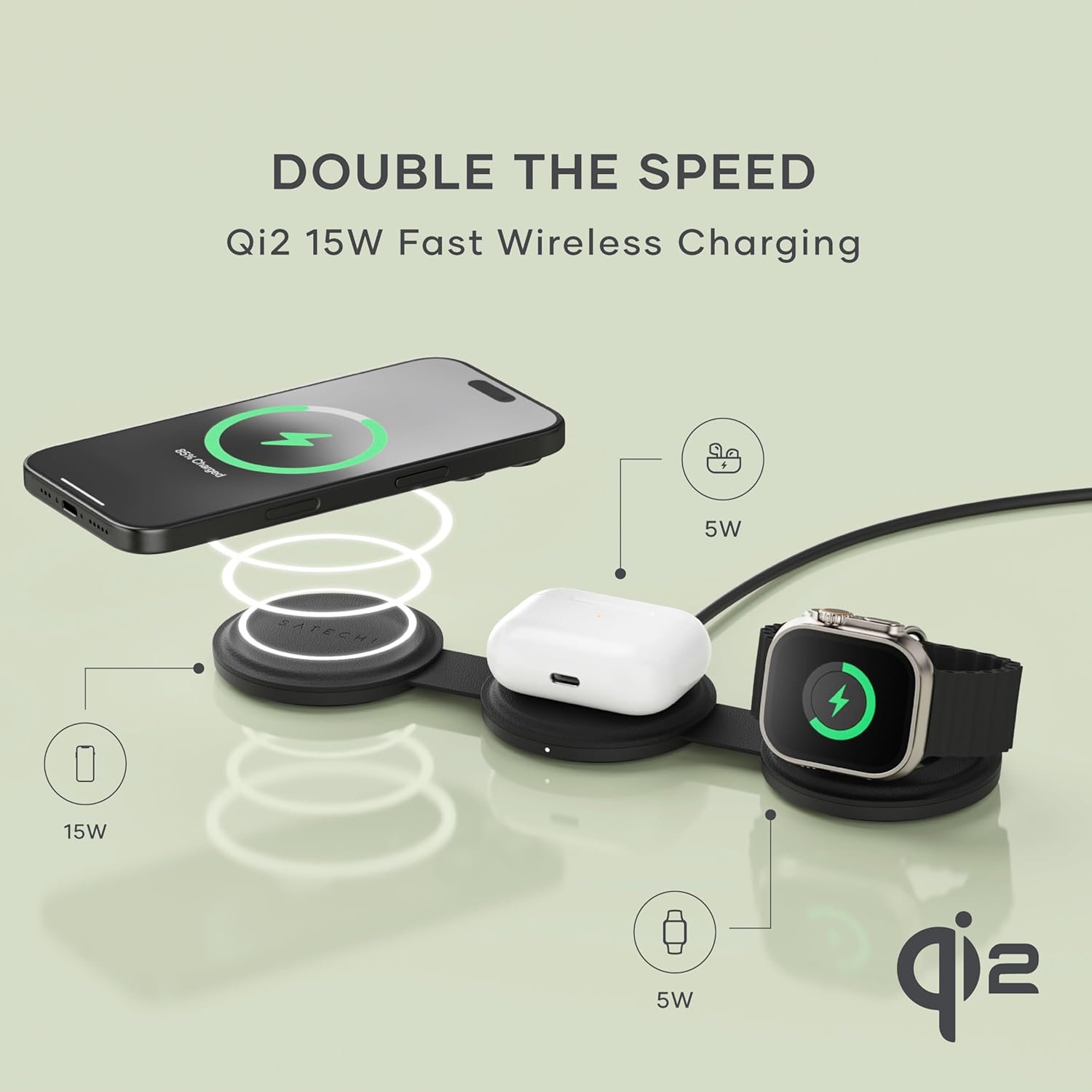 Satechi OntheGo 3-in-1 W-Charger (Black)
