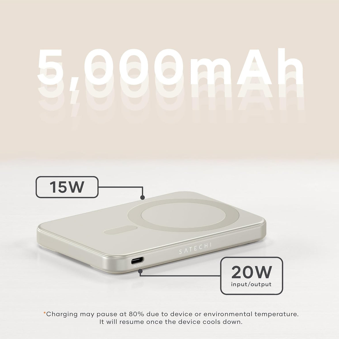 Satechi Qi2 5K Power Bank & Stand Sand