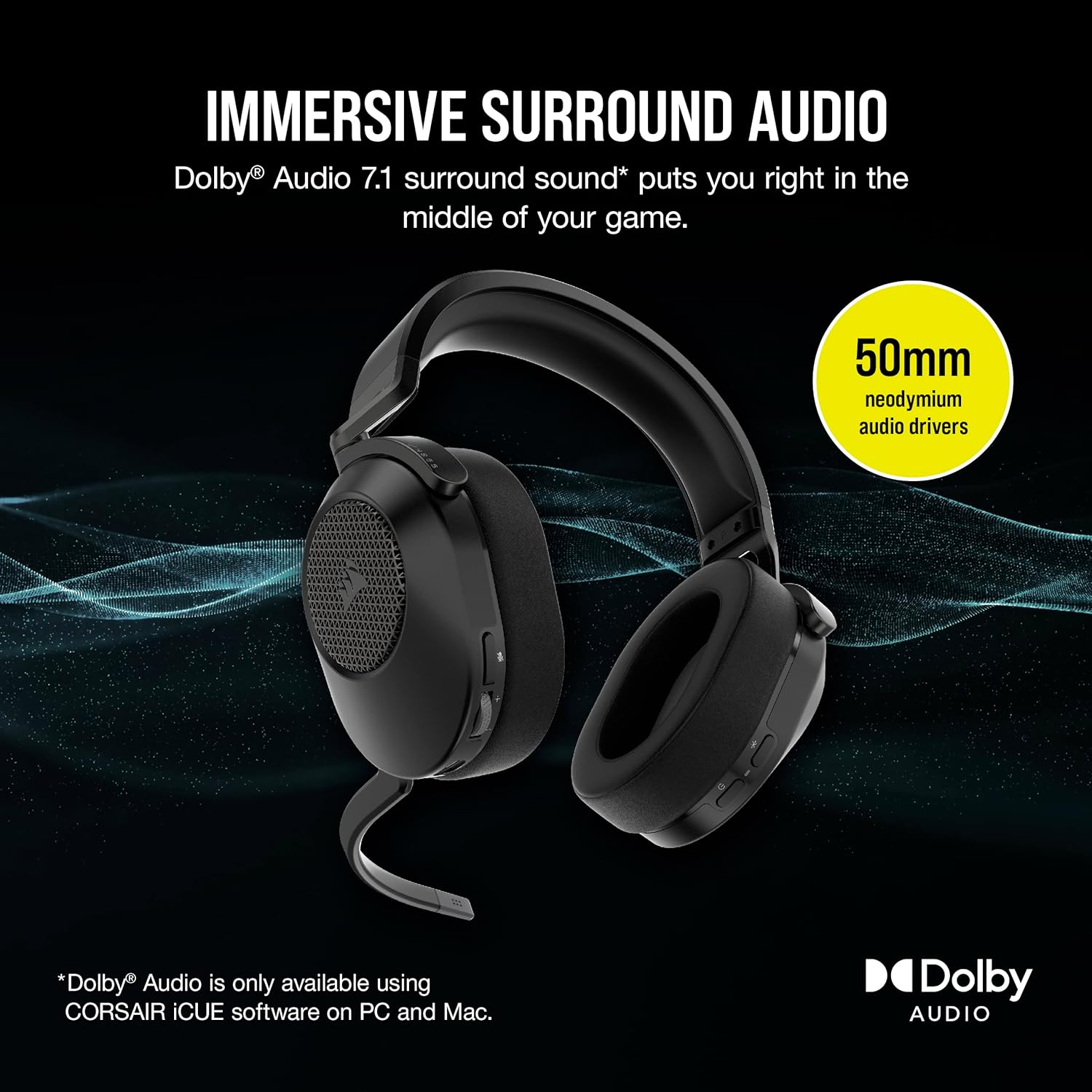 CORSAIR HS65 W/L GAMING HEADSET CARBON