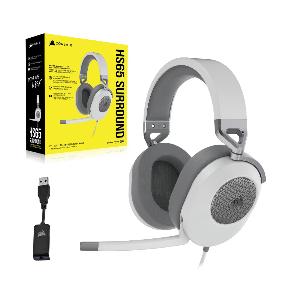 CORSAIR HS65 GAMING HEADSET WHITE WIRED