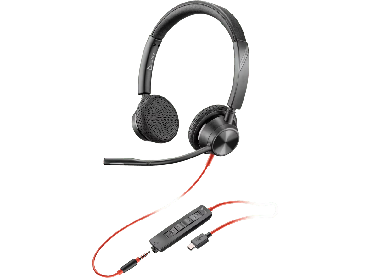 Poly Blackwire 3325 Stereo Teams USB-C +3.5mm Plug + USB-C/A Adapter