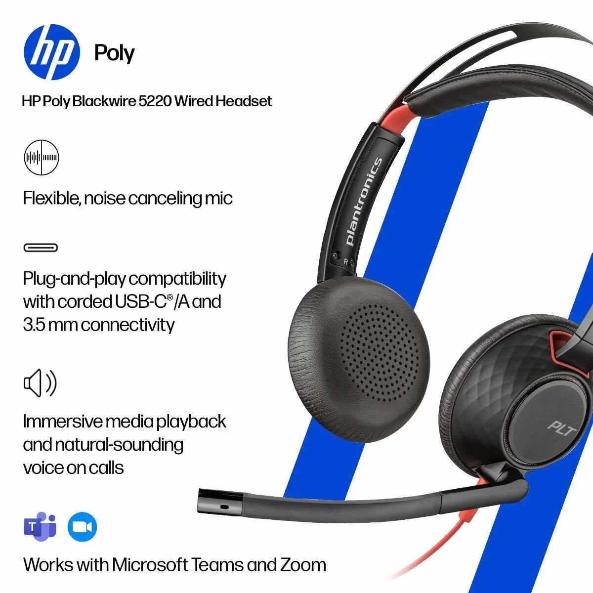 Poly Stereo, 20 Hz–20 kHz, 3.5 mm + USB-C, (BULK), WW
