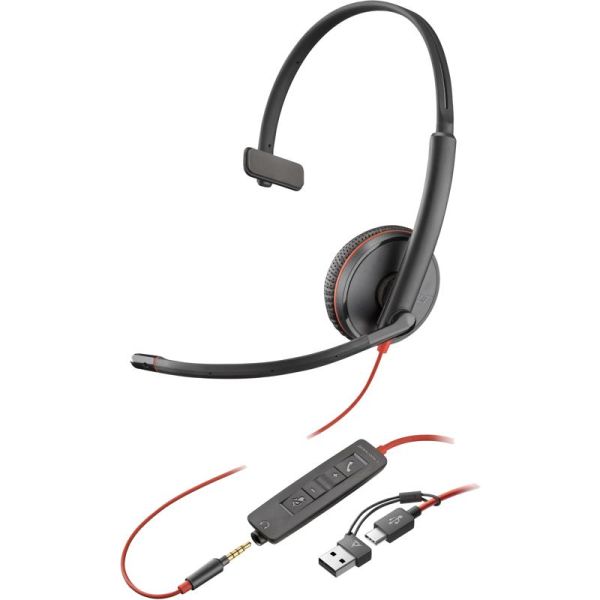 Poly Blackwire 3220 Stereo USB-C Headset +USB-C/A Adapter (Bulk)