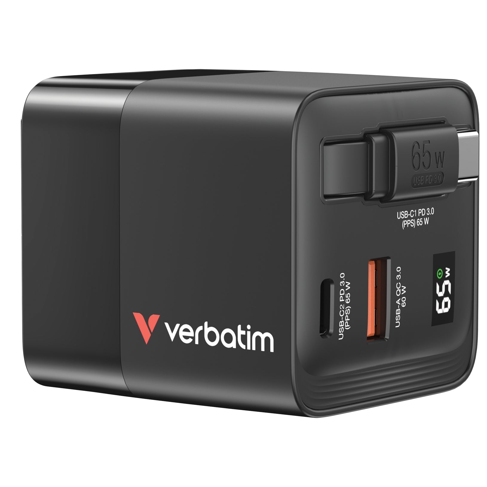 Verbatim GaN Charger 65W 2 Pt retr cab